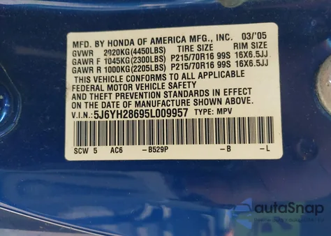 2005 Honda Element Ex from USA, damaged, VIN 5J6YH28695L009957